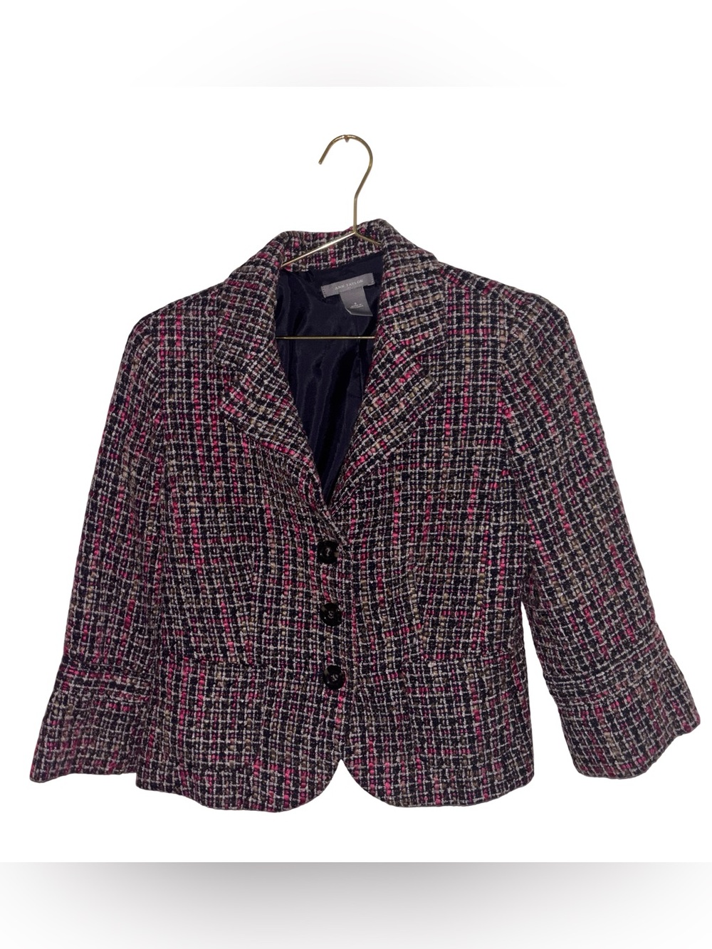 Ann Taylor Pink Tweed Cropped Blazer Jacket Size 6